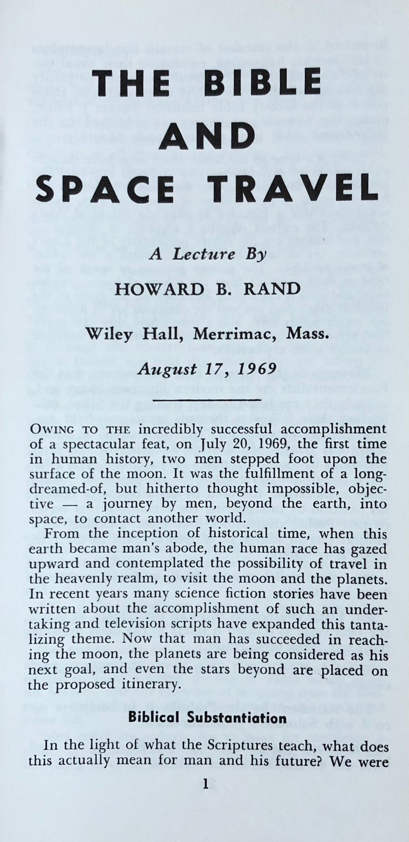 Bible and Space Travel, The