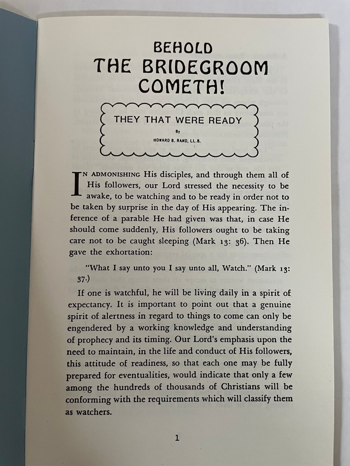 Behold The Bridegroom Cometh