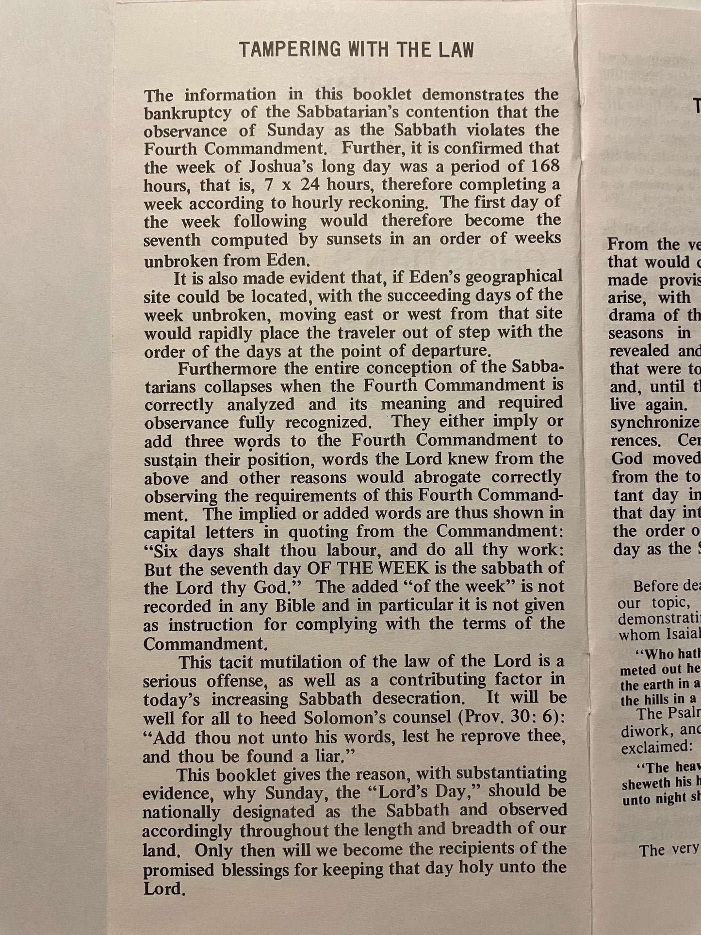 “Lord’s Day” the Christian’s Sabbath