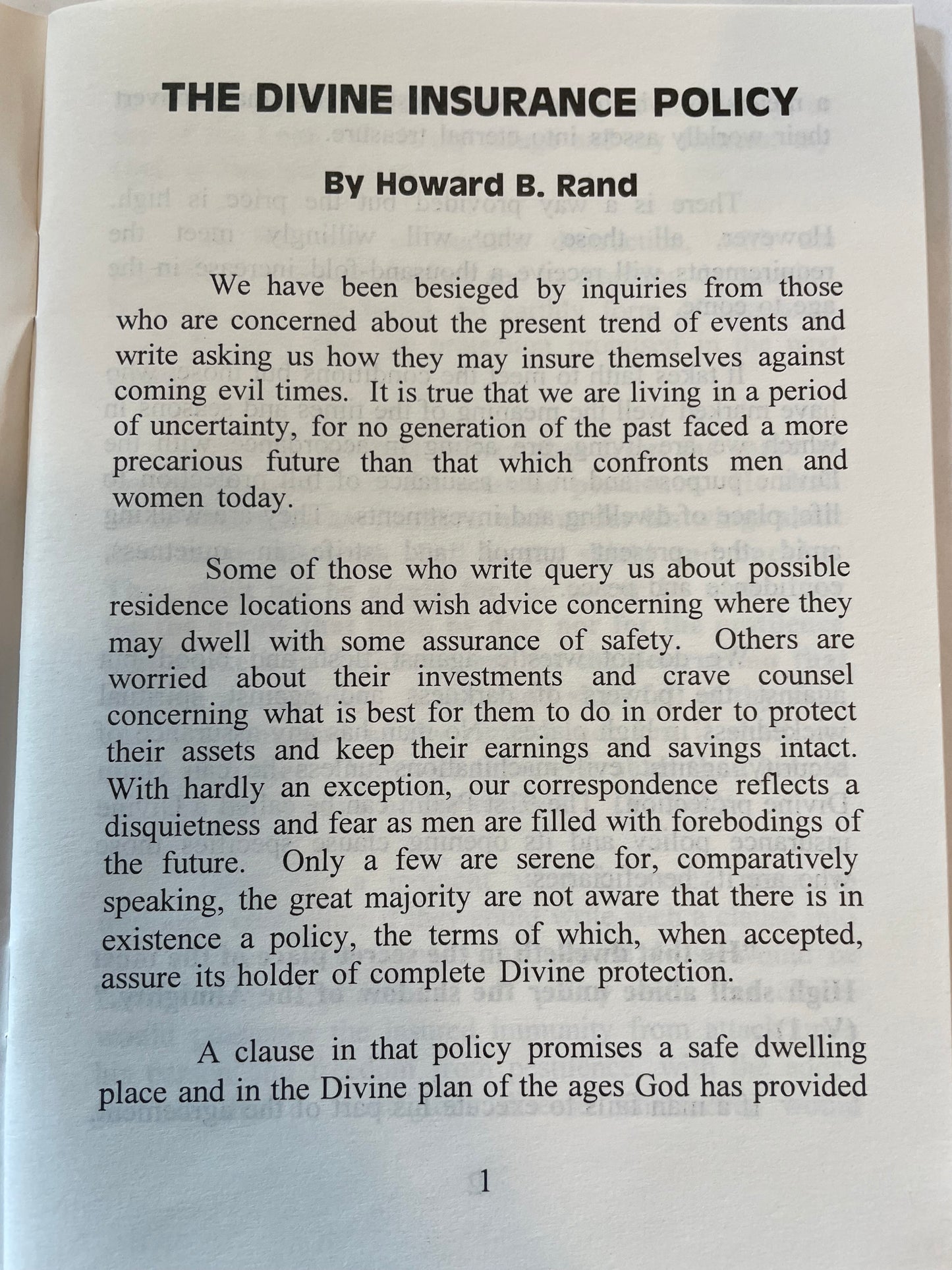 The Divine Insurance Policy